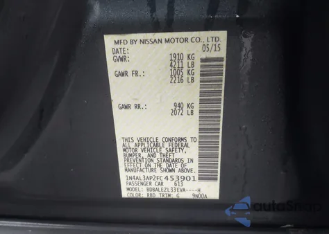 2015 Nissan Altima 2.5 S from USA, damaged, VIN 1N4AL3AP2FC453901